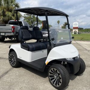Side profile of 2024 E-Z-GO Freedom RXV ELiTE Lithium Bright White in Houston Texas