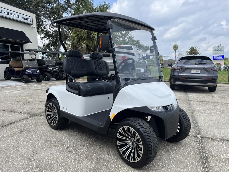 Side profile of 2024 E-Z-GO Freedom RXV ELiTE Lithium Bright White in Phoenix Arizona