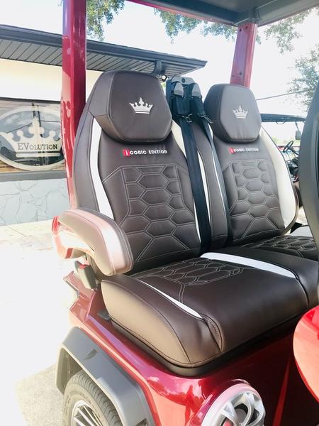 Rear view of 2025 Evolution D-Max GT4 Red electric golf cart available in New York with export and nationwide delivery