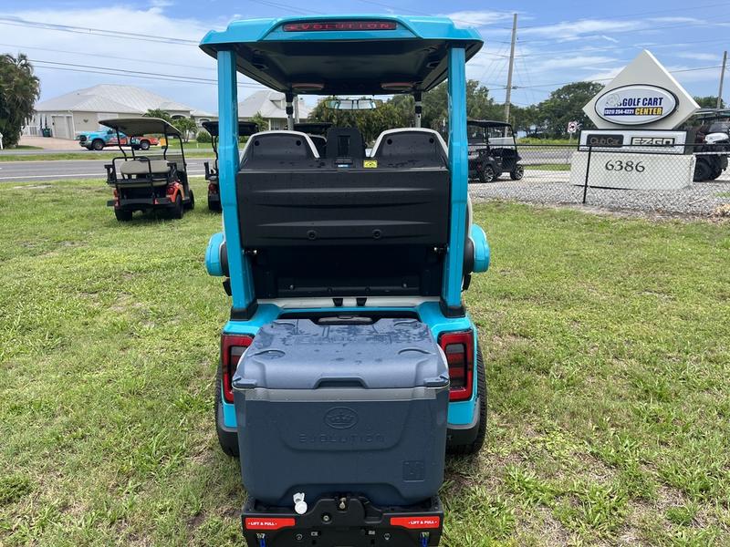 LED lights and wheels of 2025 Evolution D-Max GT4 Sky Blue golf cart available for export and nationwide delivery