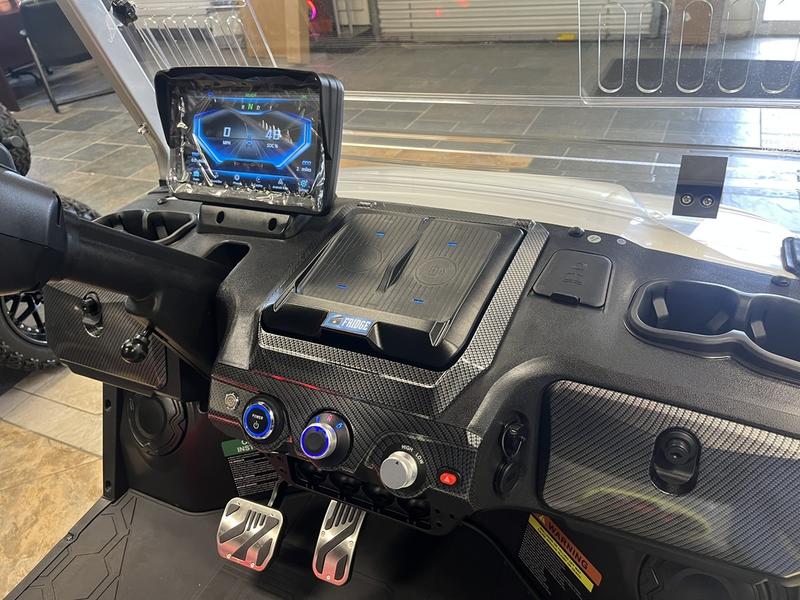 LED lighting and premium wheels of 2025 Evolution D-Max GT4 White golf cart available in Alabama with export and nationwide delivery