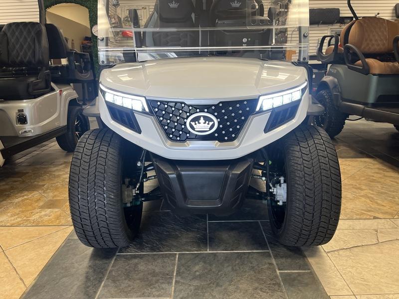 Four-passenger seating of 2025 Evolution D-Max GT4 White golf cart available in Alabama with export and nationwide delivery