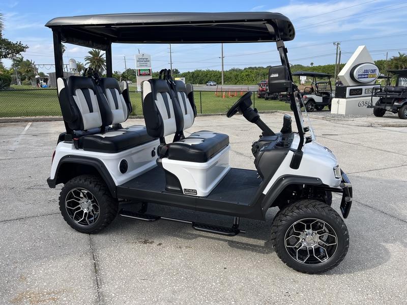 Side profile of 2025 Evolution D5-Maverick 4 four-seat golf cart