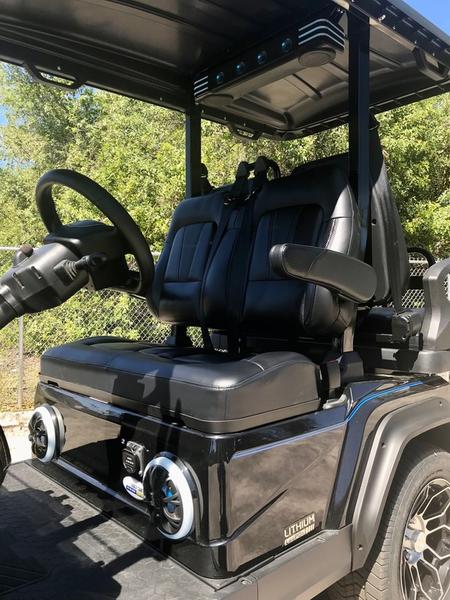 Four-passenger seating of 2025 Evolution D5-Ranger 2+2 Plus Black golf cart available in Ohio, nationwide, and export