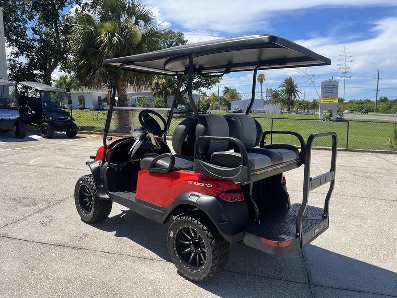 Dashboard and steering controls of 2025 Club Car Onward Lifted 4 Passenger Gas in Orlando Florida