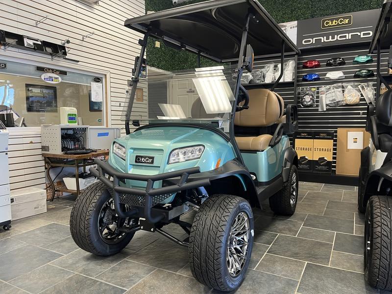 Side view of 2025 Club Car Onward Lifted 4 Passenger HP Lithium golf cart in Charlotte North Carolina