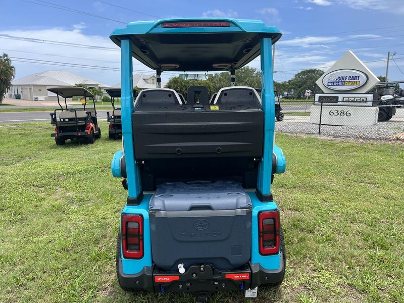 Street-legal 2025 Evolution D-Max GT4 Sky Blue electric golf cart with export and U.S. nationwide delivery